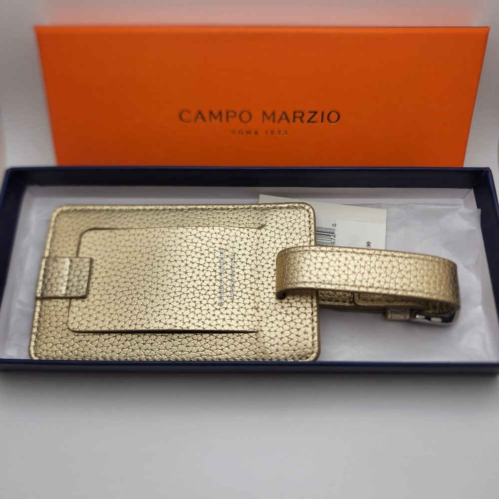 Campo Marzio Designer Pebbled Luxury Leather Luggage Tag- gold